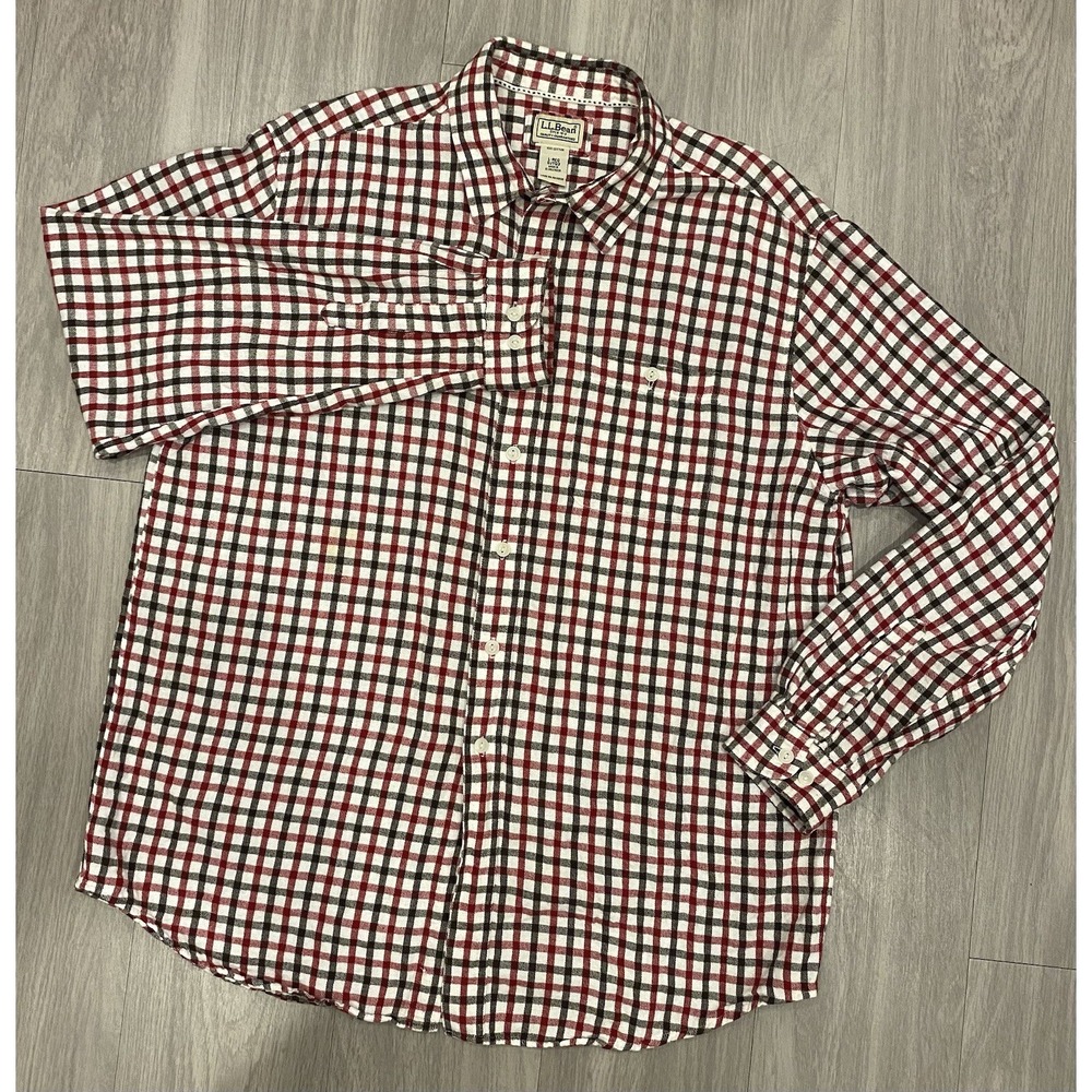 LL Bean Flannel Shirt Red Plaid Button Up Outdoor Long Sleeve Men's Large L Reg